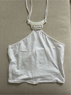 Women’s White Halter Crop Top with Neck Accent